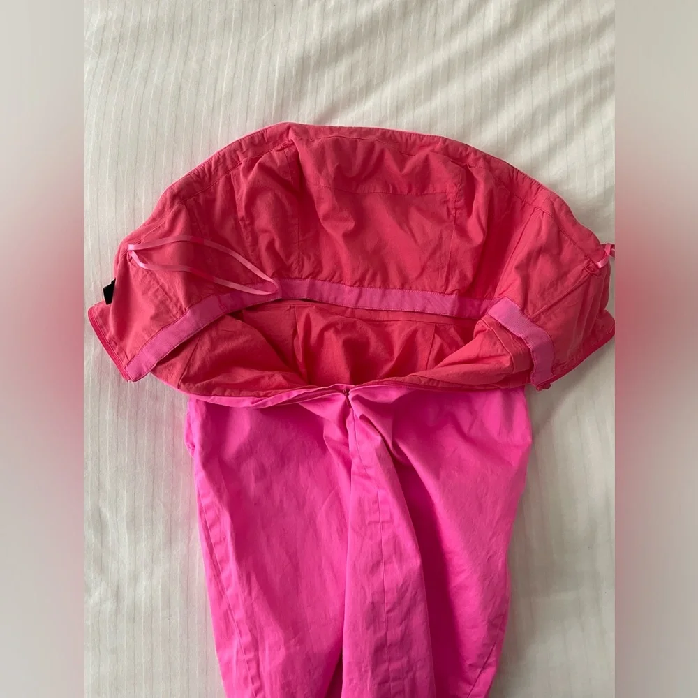 J. Crew Flamenca Neon Hot Pink Strapless Ruffle Cocktail Dress Cotton Sz 6 - Picture 3 of 16